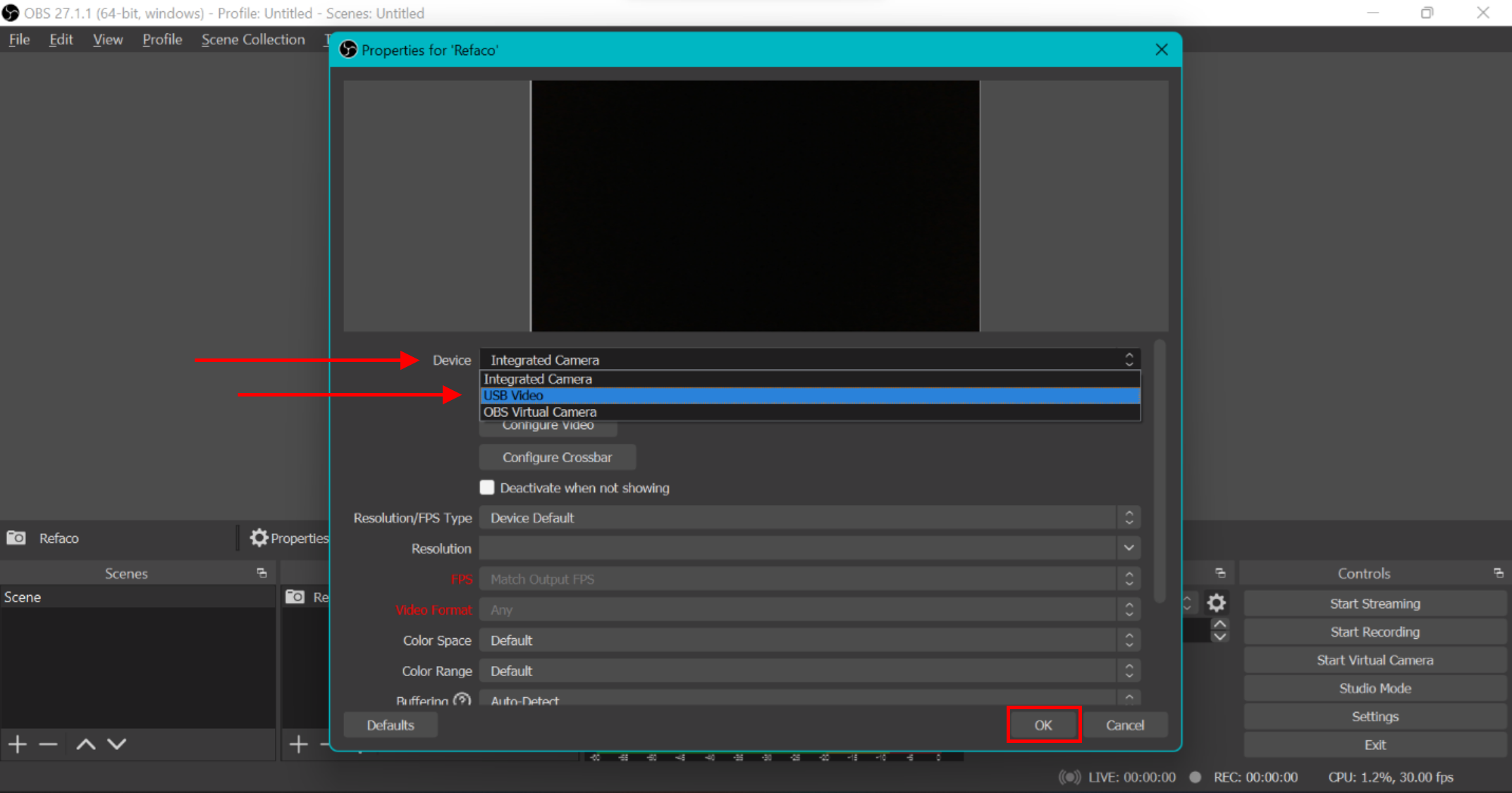 انتخاب USB Video